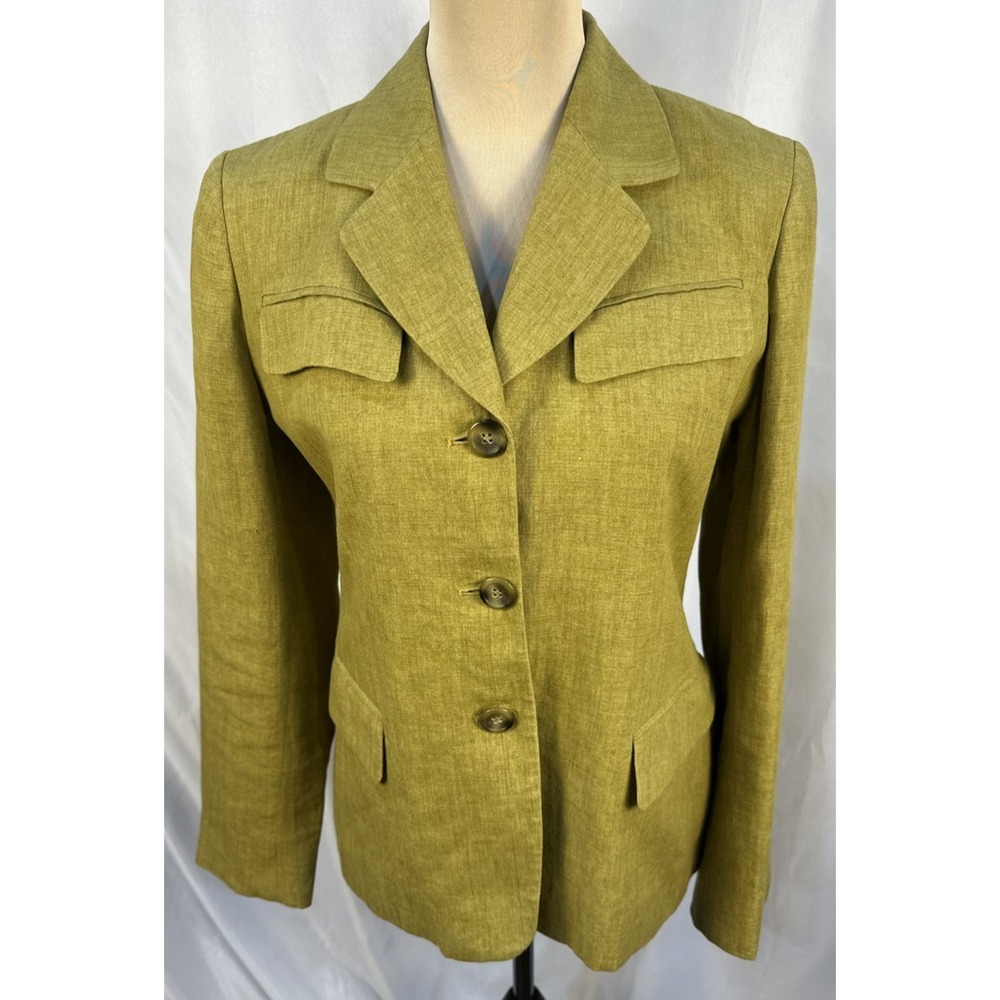 Jones New York Mustard Yellow Textured 100% Linen  Blazer Jacket Womens 4